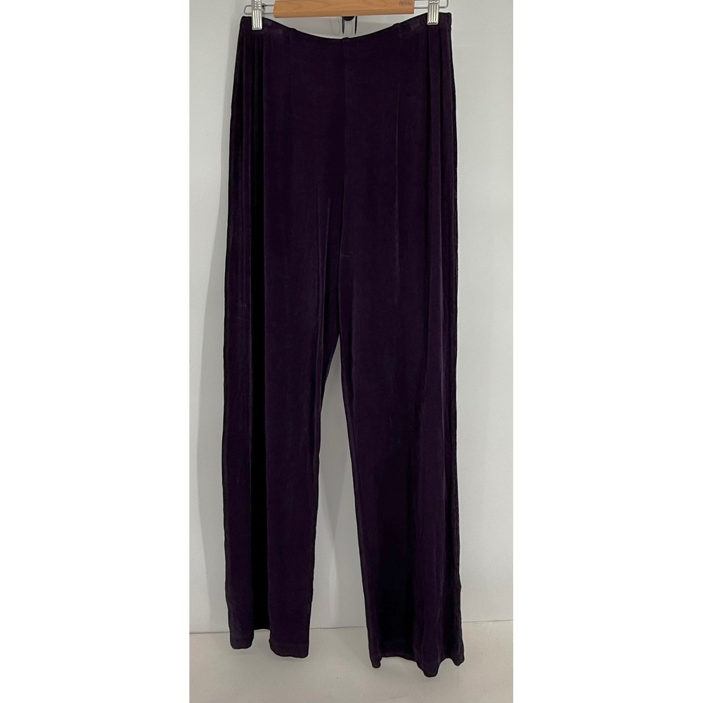 Chicos Travelers Purple Wide Leg Pants Ribbed Knit Pull On Made USA Sz 2/L